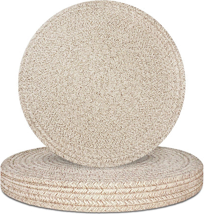 Round Placemats Set of 6, Cotton Rope Woven Table Mats, Hot Pads for Kitchen, Non Slip Heat