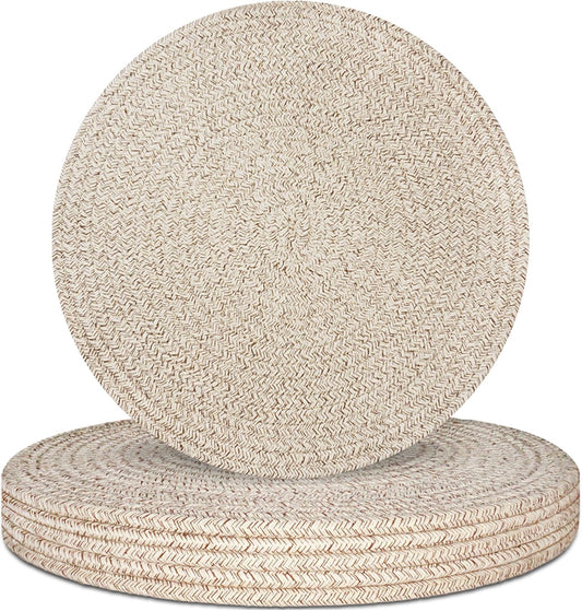Round Placemats Set of 6, Cotton Rope Woven Table Mats, Hot Pads for Kitchen, Non Slip Heat