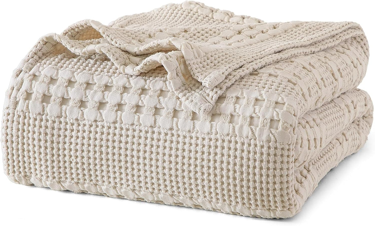 PHF 100% Cotton Waffle Weave Blanket Twin Size, Soft Lightweight Breathable Cozy Summer Blankets