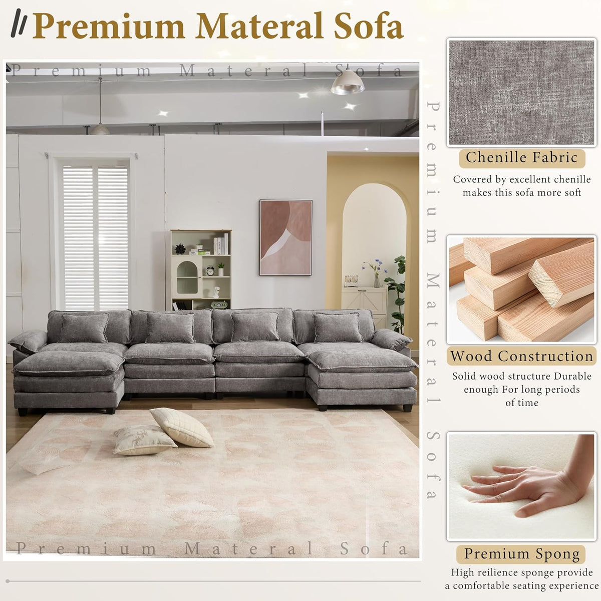URRED Modular Sectional Sofa Comfy Cloud Couch, Modern Chenille Sofa Sleeper Deep Seat Couches with