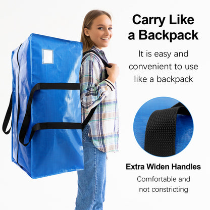 VELVETSURE 12 Pack Heavy Duty Extra Large Moving Bags W/Backpack Straps - Strong Handles & Zippers