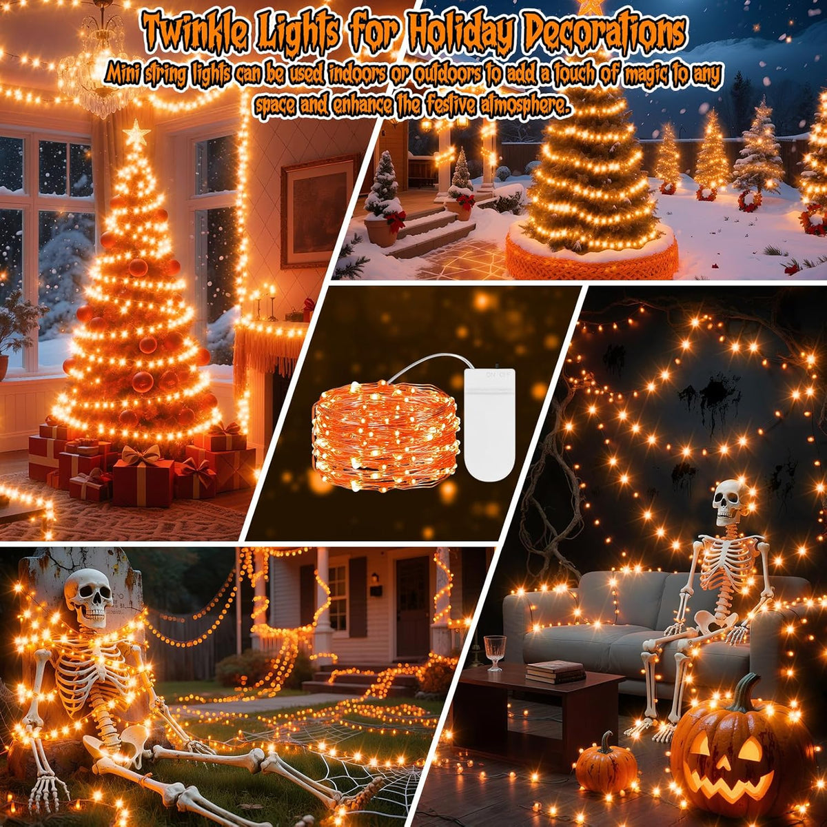 TingMiao Halloween Orange Fairy Lights Battery Operate,7.2ft 20 LEDs String Lights Silver Copper
