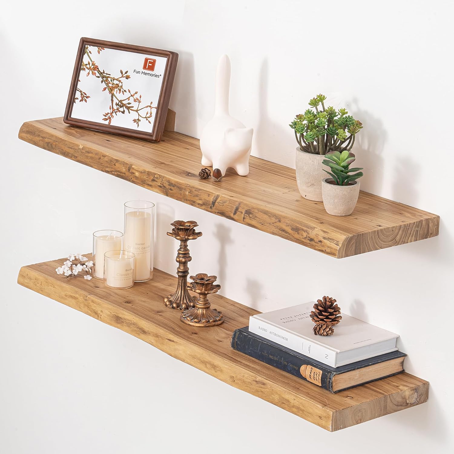 Floating Shelves for Wall, 36"x9.3" Rustic Solid Live-Edge Elm Wood Wall Shelves, Heavy-Duty