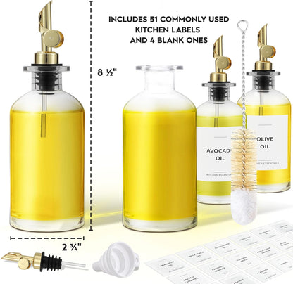 Olive Oil Dispenser Bottle - Includes 55 Kitchen Essential Labels - Cooking Oil Bottles for