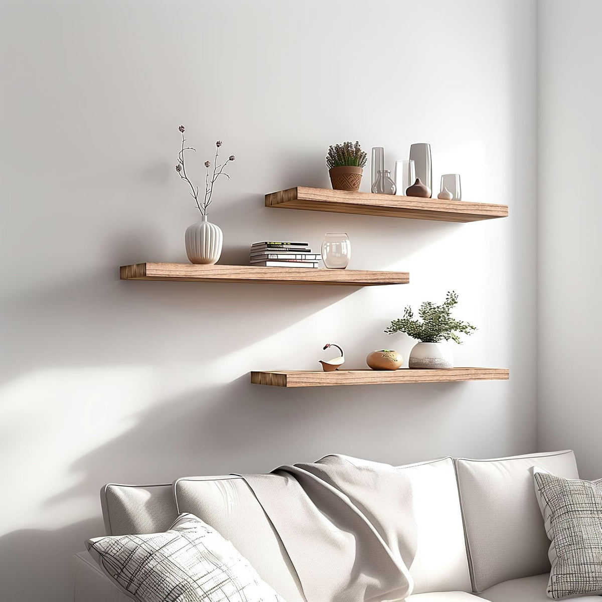 Wood Floating Shelves for Wall Decor, Rustic Wall Shelves for Bedroom Bathroom Kitchen Living Room