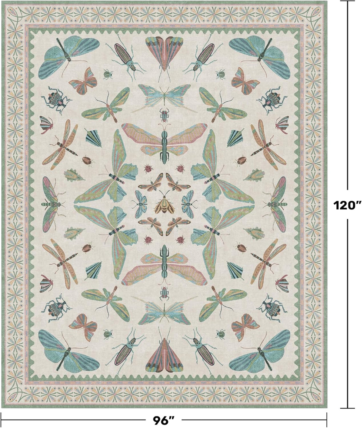 Green Butterfly Rugs for Girls Bedroom - 8x10 Floral Area Rug for Living Room, Dining Room Under