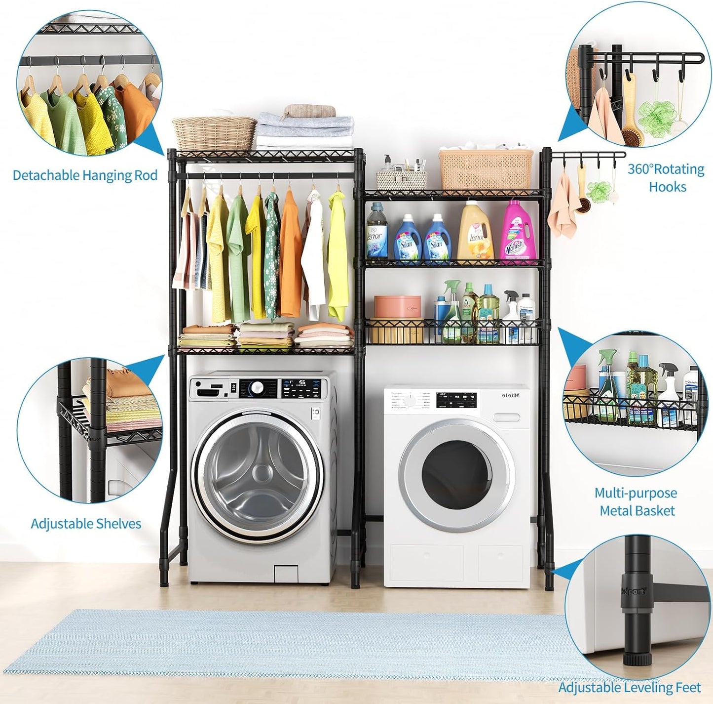 Over Washer and Dryer Shelves,Heavy Duty Laundry Room Storage Organization Clothes Drying Rack,5