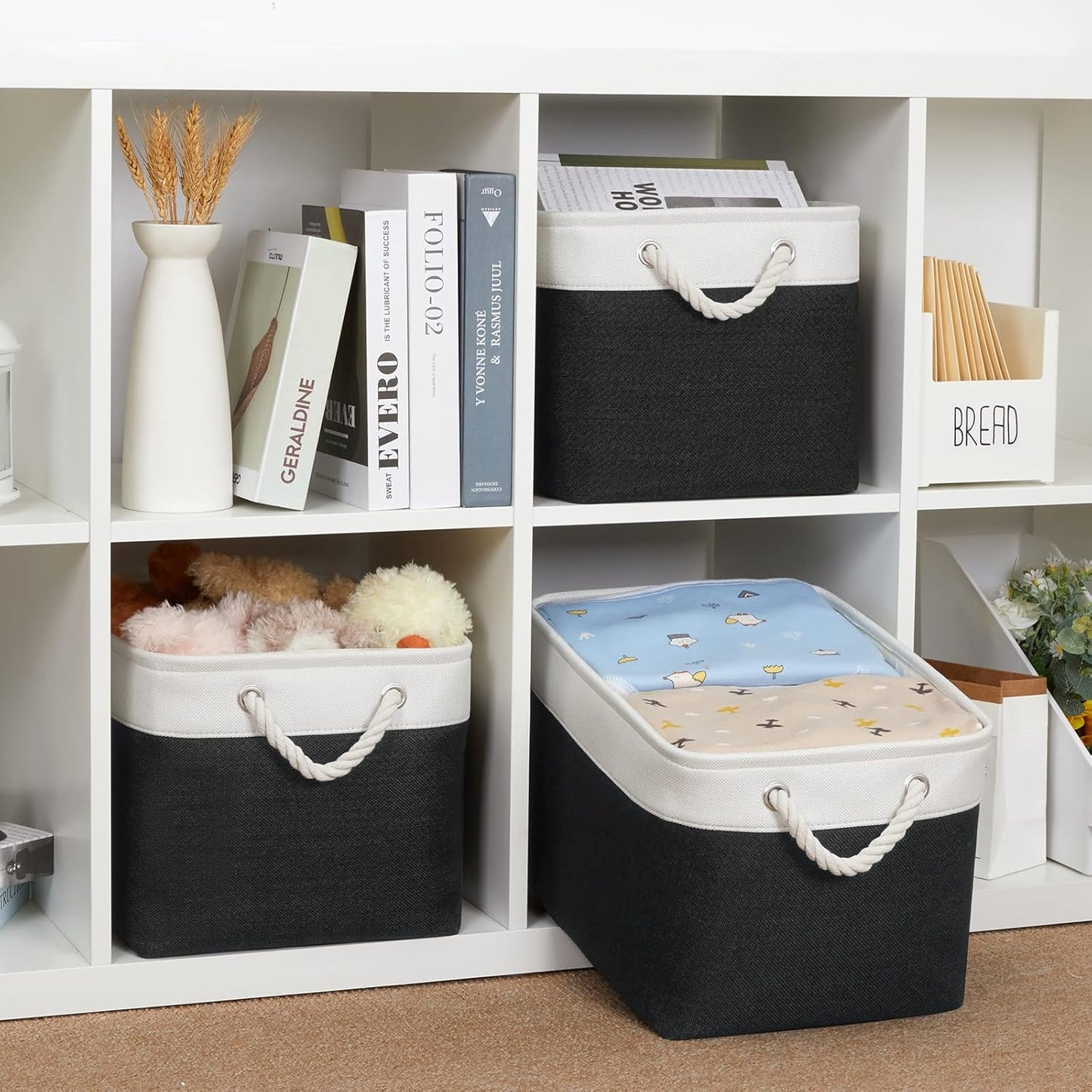 Bidtakay Black Storage Baskets for Shelves [3-pack] Collapsible Organizer Baskets for Laundry