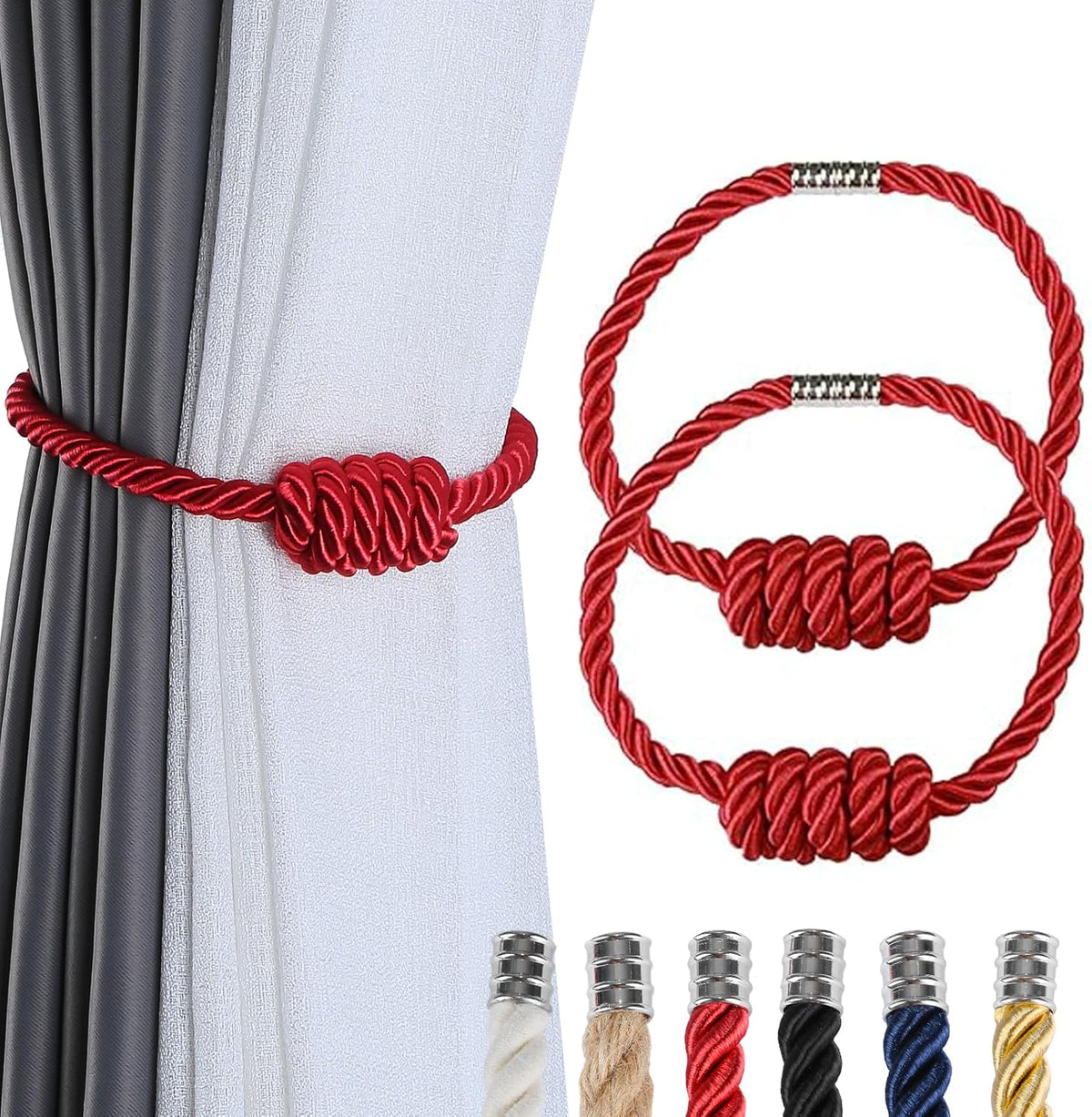 Fenghuangwu 2Pack Magnetic Curtain Tiebacks – Bohemian Style Handmade Woven Tie-Backs for