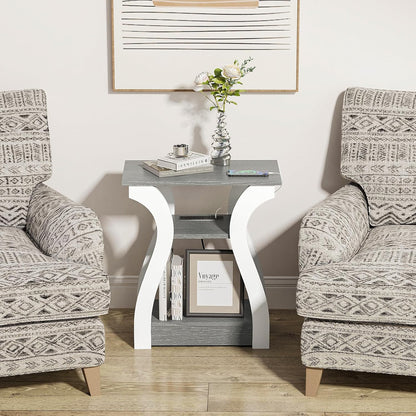 End Tables Living Room, Grey End Table with Charging Station, Grey Side Table, Nightstand for