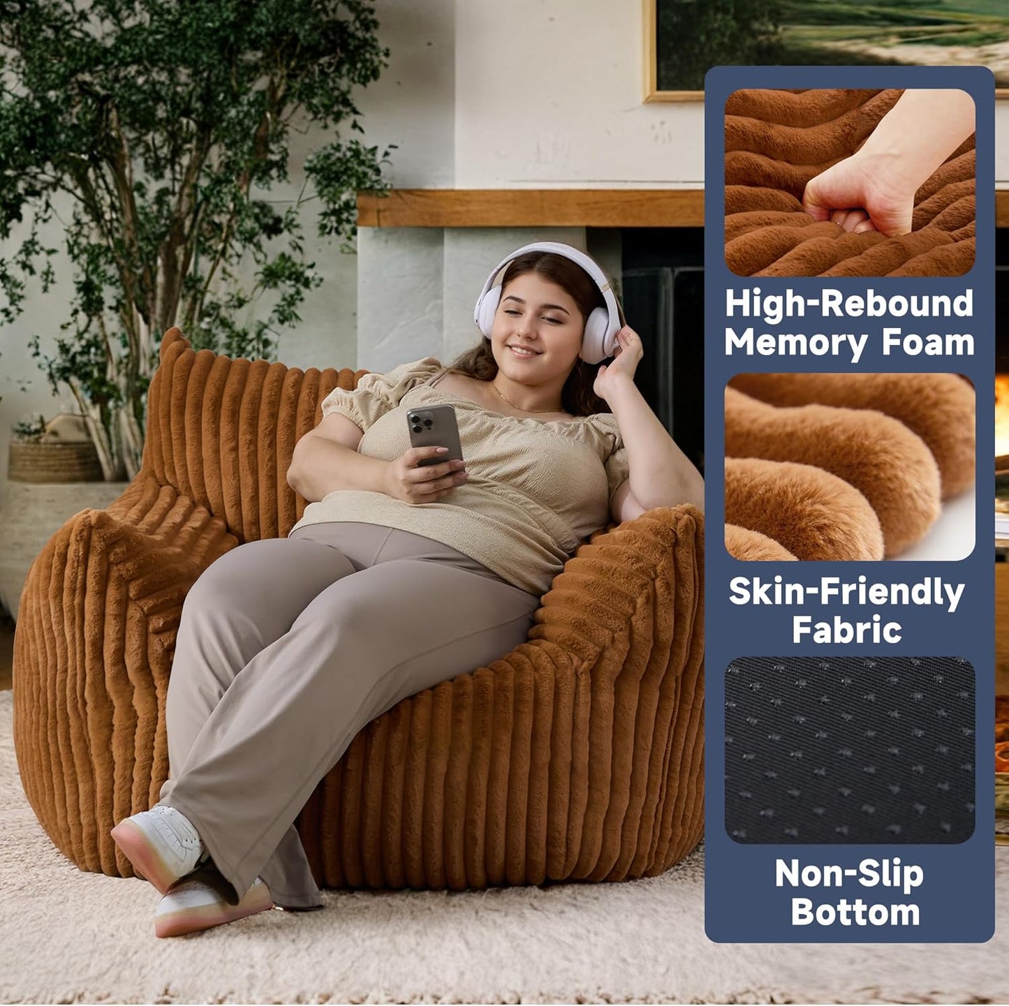 Oversized Bean Bag Chair for Adults, Giant Comfy Plush Boneless Bean Bag Couch with Filler for Kids