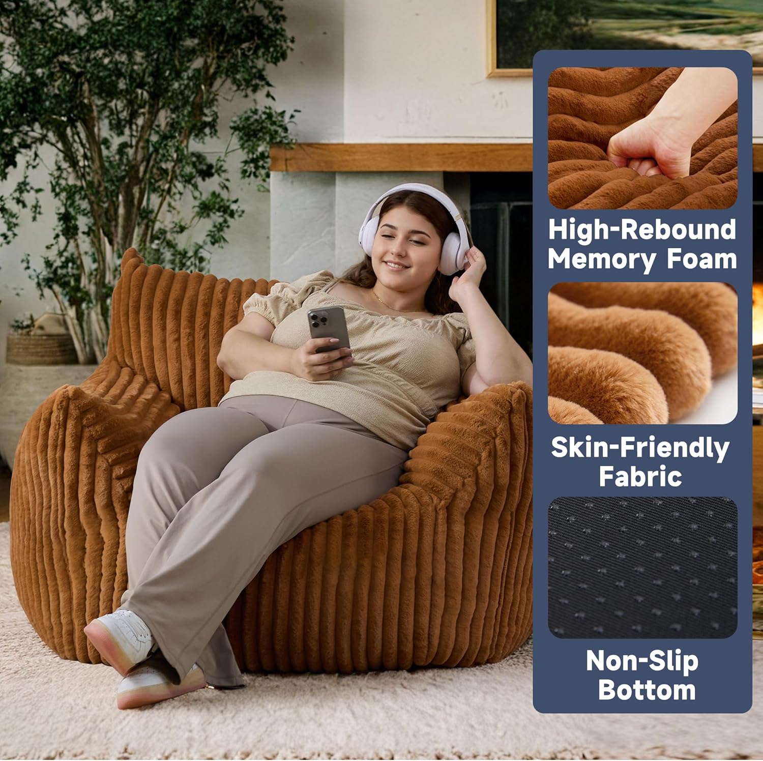 Oversized Bean Bag Chair for Adults, Giant Comfy Plush Boneless Bean Bag Couch with Filler for Kids