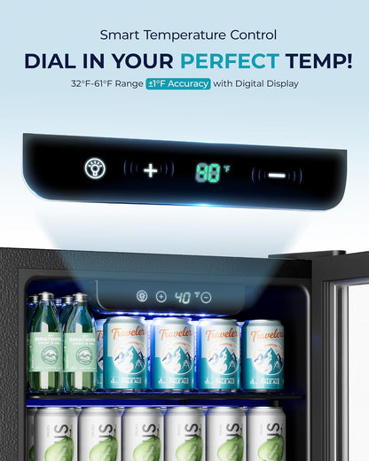 EUHOMY Beverage Refrigerator and Cooler, 128 Can Mini fridge with Glass Door, Small Refrigerator