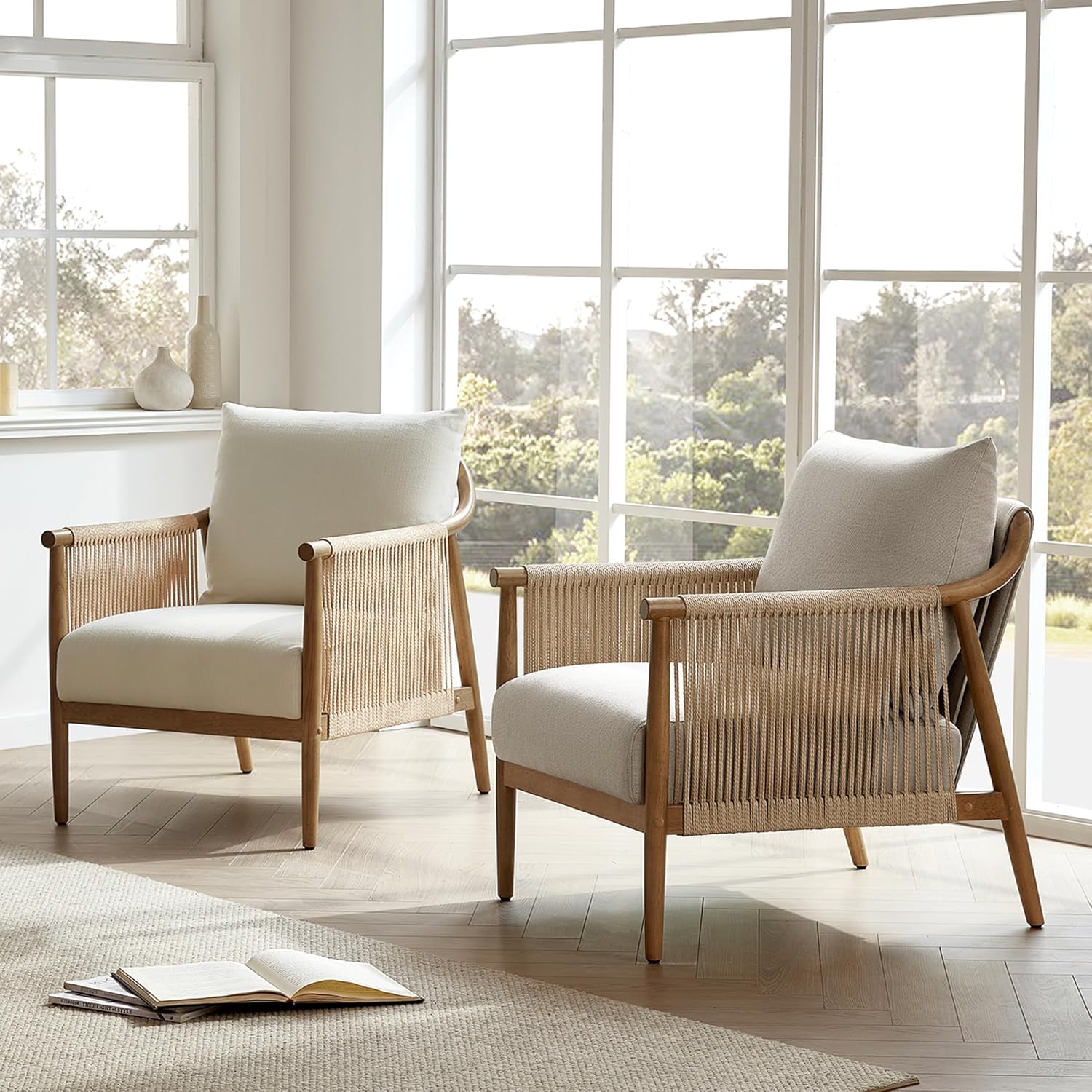 CHITA Braid Armchair, Modern Accent Chair for Living Room, Cream