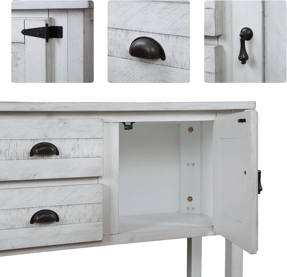Solid Wood Farmhouse Console Table,Sofa Table with Storage Drawers and Shelves,Entryway Table for