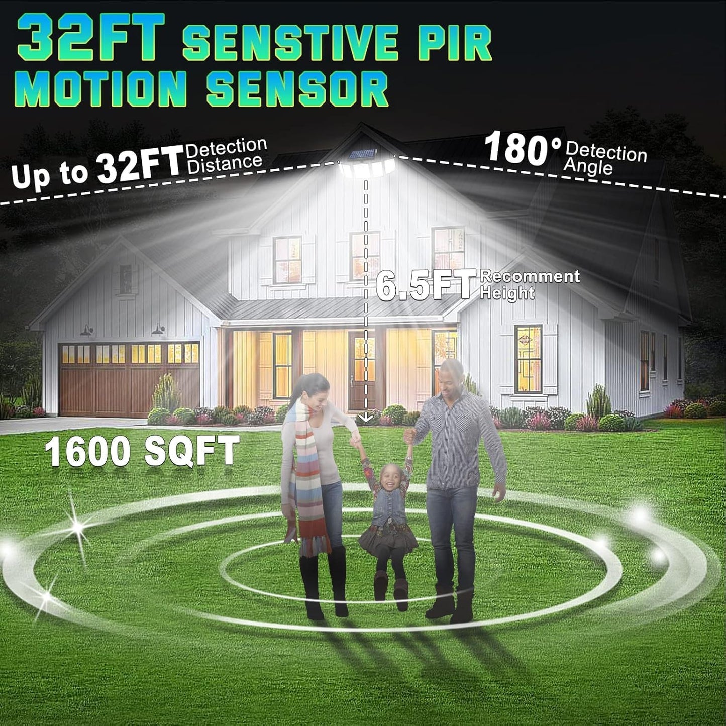 Solar Lights Outdoor Waterproof Motion Sensor - 416 LEDs 3000 Lumens Super Bright 3 Brightness 3