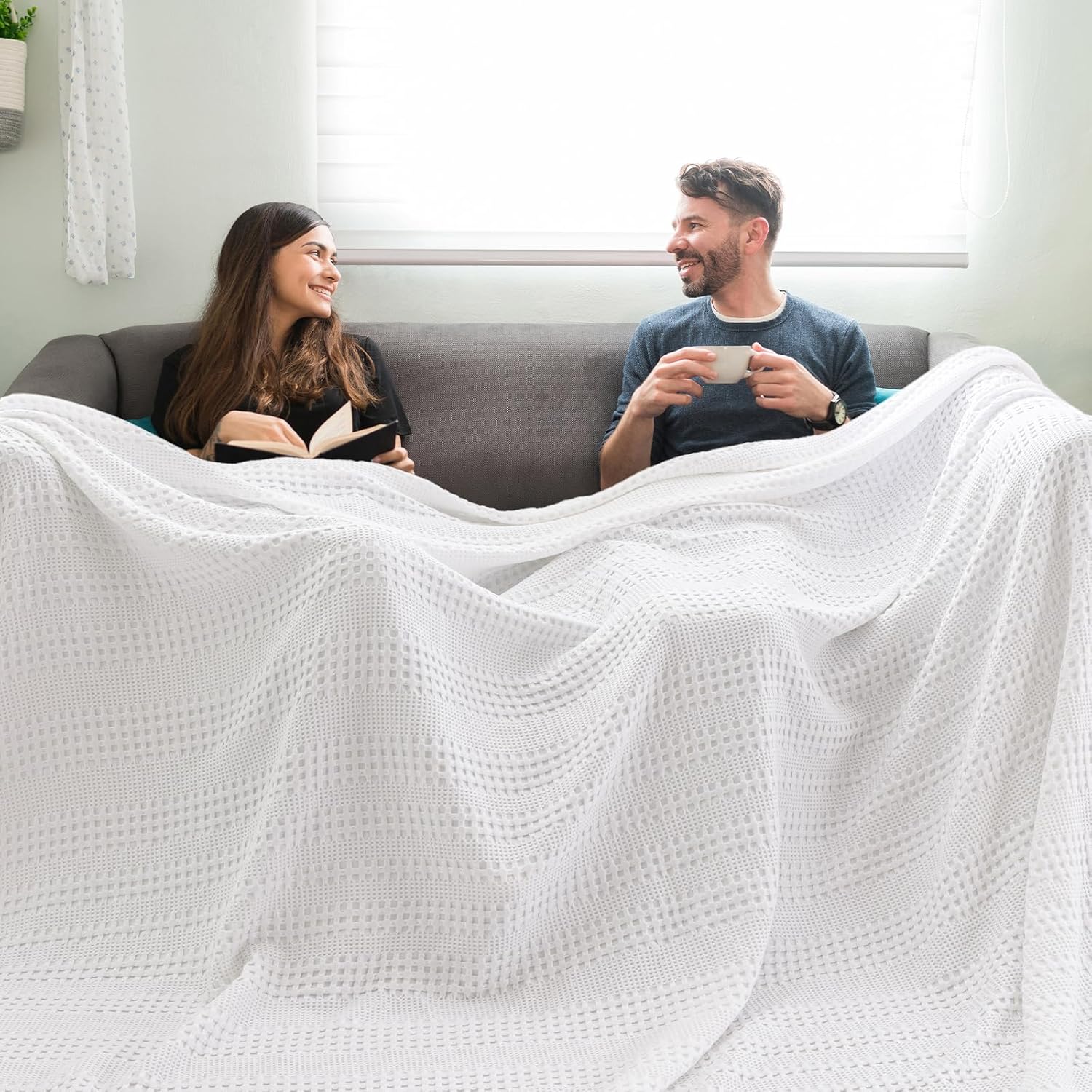 PHF Cooling Waffle Blanket California King Size, Lightweight 60% Rayon Derived from Bamboo & 40%