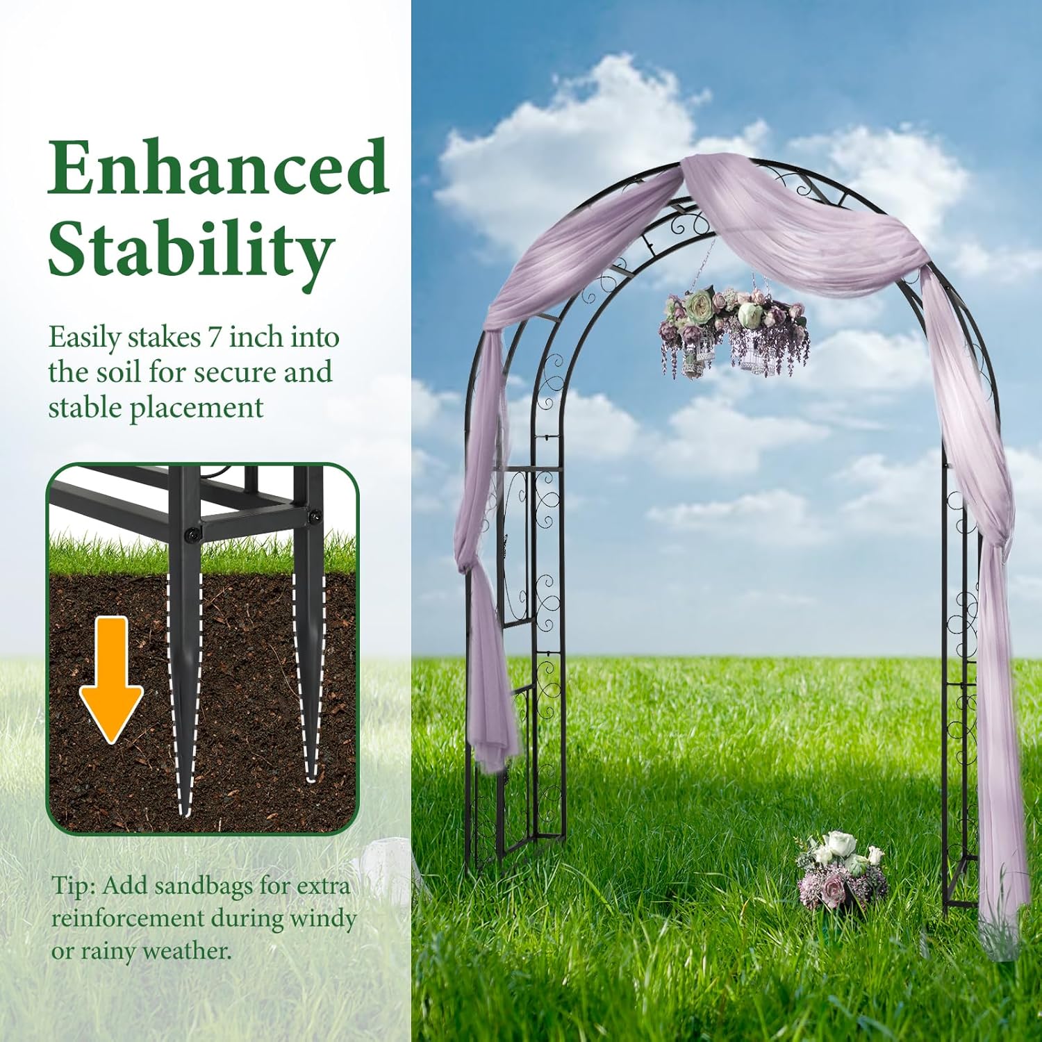 VINGLI Garden Arbor, Arch Archway for Wedding Ceremony Party, Steel Garden Trellis for Plant