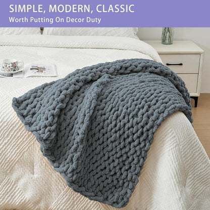Bigacogo Chunky Knit Throw Blanket for Couch, 40x40 inches, 100% Hand Knitted with Thick Jumbo