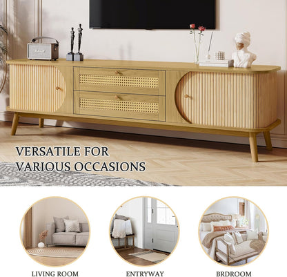 Merax Modern Fluted TV Stand for 75" TVs, Mid-Century Entertainment Center Tambour Door Media