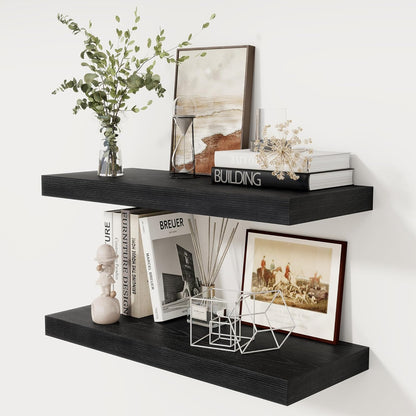 Fun Memories Black Floating Shelves 30" W x 12" D, 12 Inch Deep Floating Shelf for Books, Bathroom