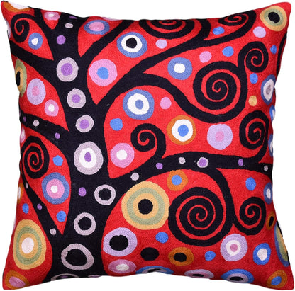 Klimt Tree of Life Pillow Cover | Red Floral Pillowcase | Flower Accent Pillows |Suzani Cushions |