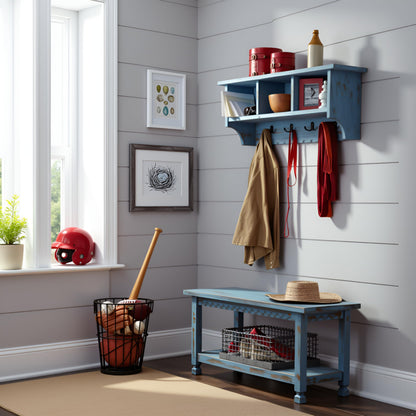 Country Cottage 36" Wall-Mount Coat Rack and Entryway Bench Set – Coat Hanger with Cubbies and