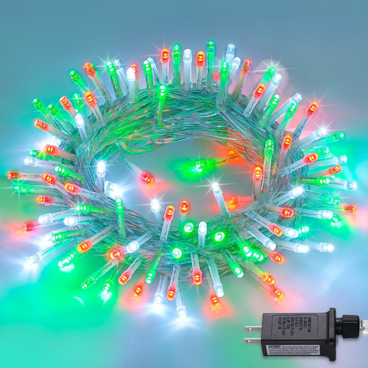 JMEXSUSS Connectable Red White and Green Christmas Lights, 8 Modes 100 LED Twinkle String Lights