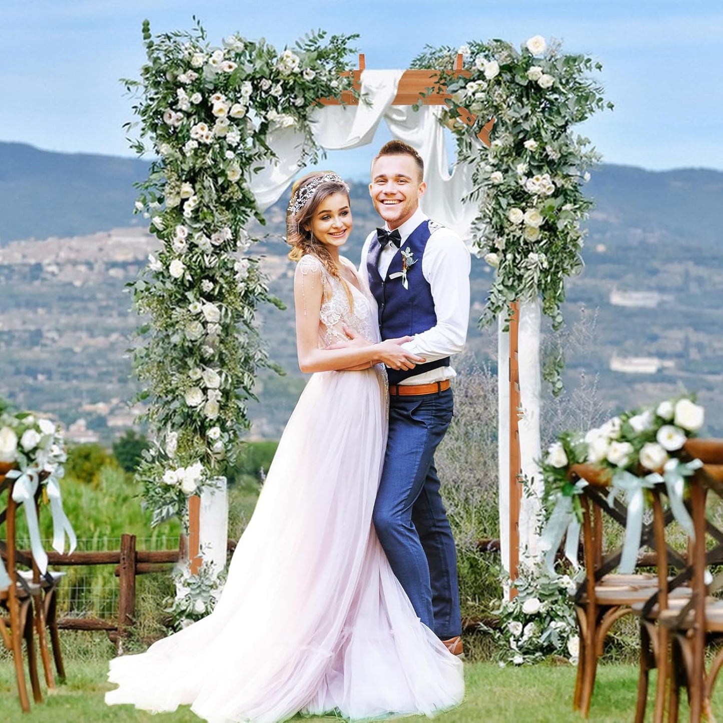 Giantex 7FT Wood Garden Arbor Trellis, Wooden Wedding Arch for Ceremony Party, Outdoor Archway