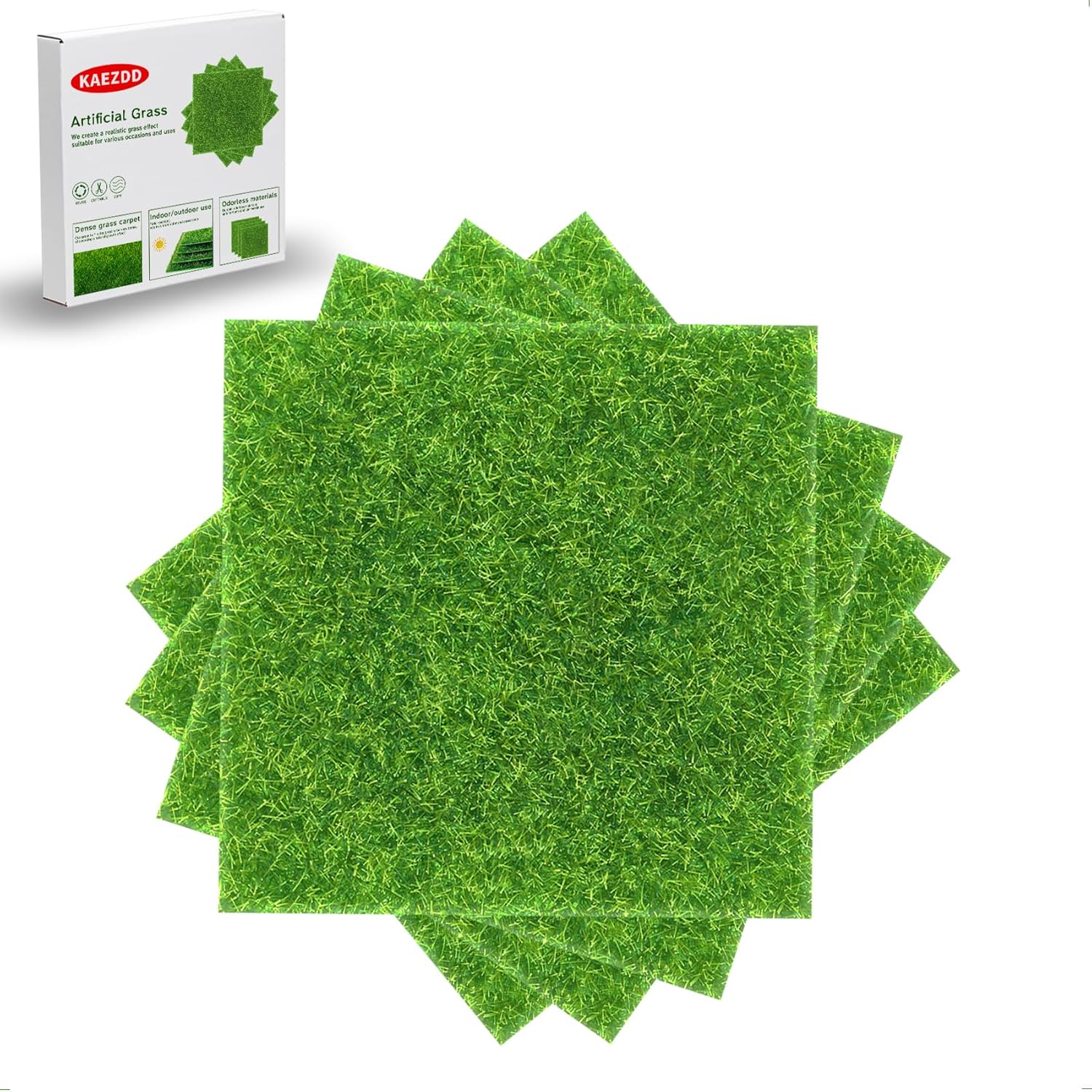 4 Packs 6 X 6 Inch Fake Grass Decor for Crafts, Artificial Grass for Dollhouse Miniature Ornament