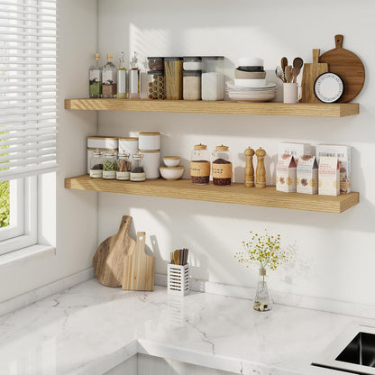 Fun Memories 48 Inch Deep Floating Shelves for Wall, 2 Pack of Long Wall Mounted Wood Shelves with
