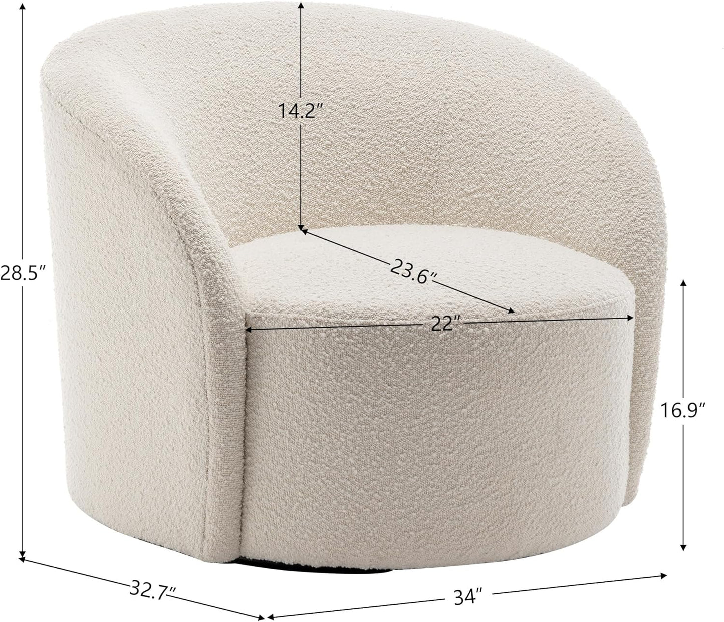 KINWELL 34" W Swivel Barrel Chair Set of 2, Mid Century Modern Round Upholstered Boucle Swivel