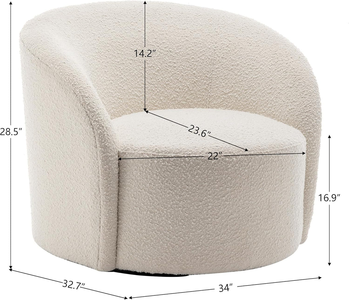 KINWELL 34" W Swivel Barrel Chair Set of 2, Mid Century Modern Round Upholstered Boucle Swivel