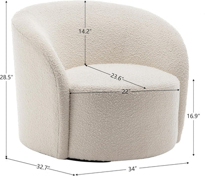 KINWELL 34" W Swivel Barrel Chair Set of 2, Mid Century Modern Round Upholstered Boucle Swivel