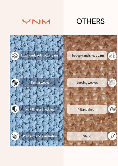 YnM Chunky Cotton Knit Throw Blanket, Cable Knit Throws for Bed Couch Sofa, Comfy & Relaxing