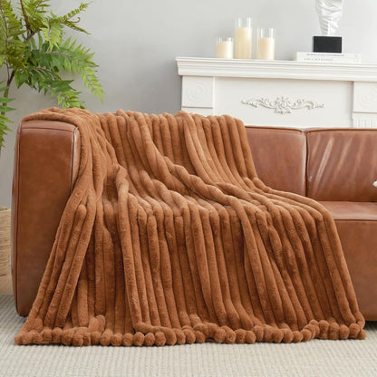 Amélie Home Faux Fur Throw Blanket for Couch, Cozy Fuzzy Fluffy Fur Luxurious Soft Striped Plush