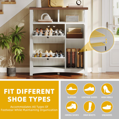 DWVO Set of 2 Shoe Cabinets with 2 Flip Drawers, Farmhouse Shoe Rack w/3-Tier Cabinet, Adjustable