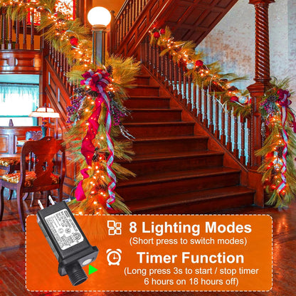 2 Pack Halloween Lights Outdoor, Total 200FT 600 LED Orange String Lights for Outside with 8 Modes