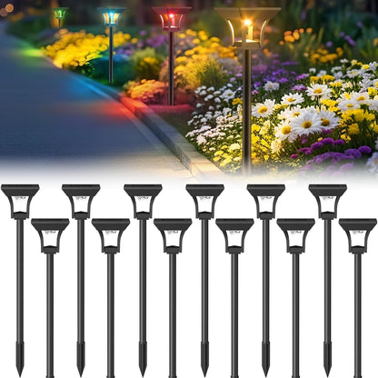 CINOTON 12 Pack RGBCW Solar Pathway Outdoor Lights, 3 Lighting Modes Solar LED Garden Lights, IP65