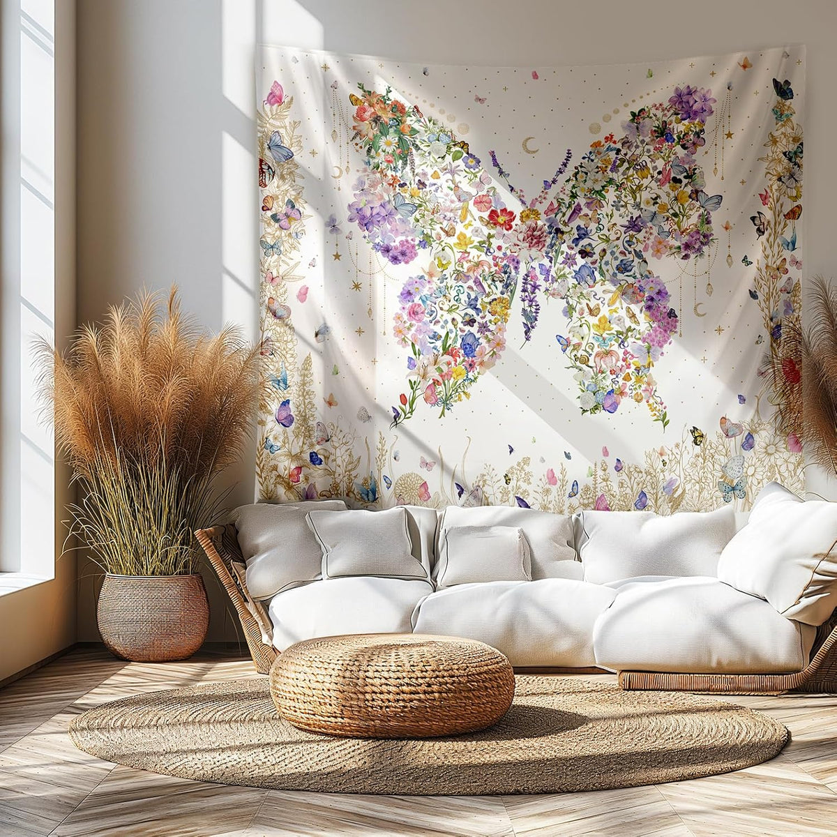 Damanse Butterfly Tapestry Wall Hanging Cute,Boho Wall Tapestry for Bedroom Aesthetic,Flower Living
