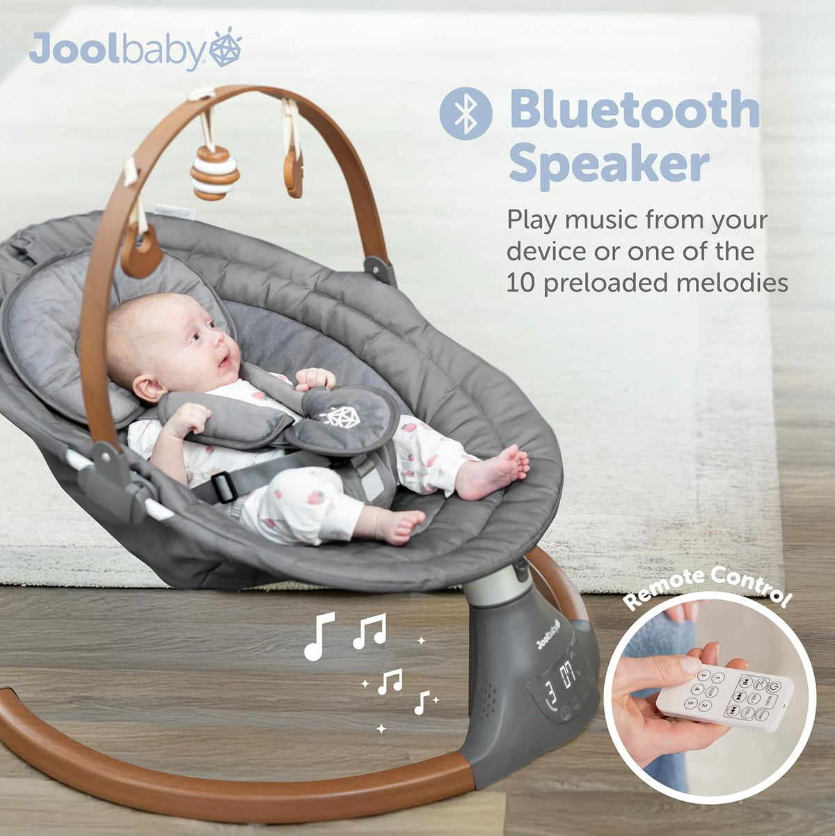 Jool Baby Nova Nature Baby Swing for Newborns – Natural Wood Toys, Electric Motorized Infant Swing