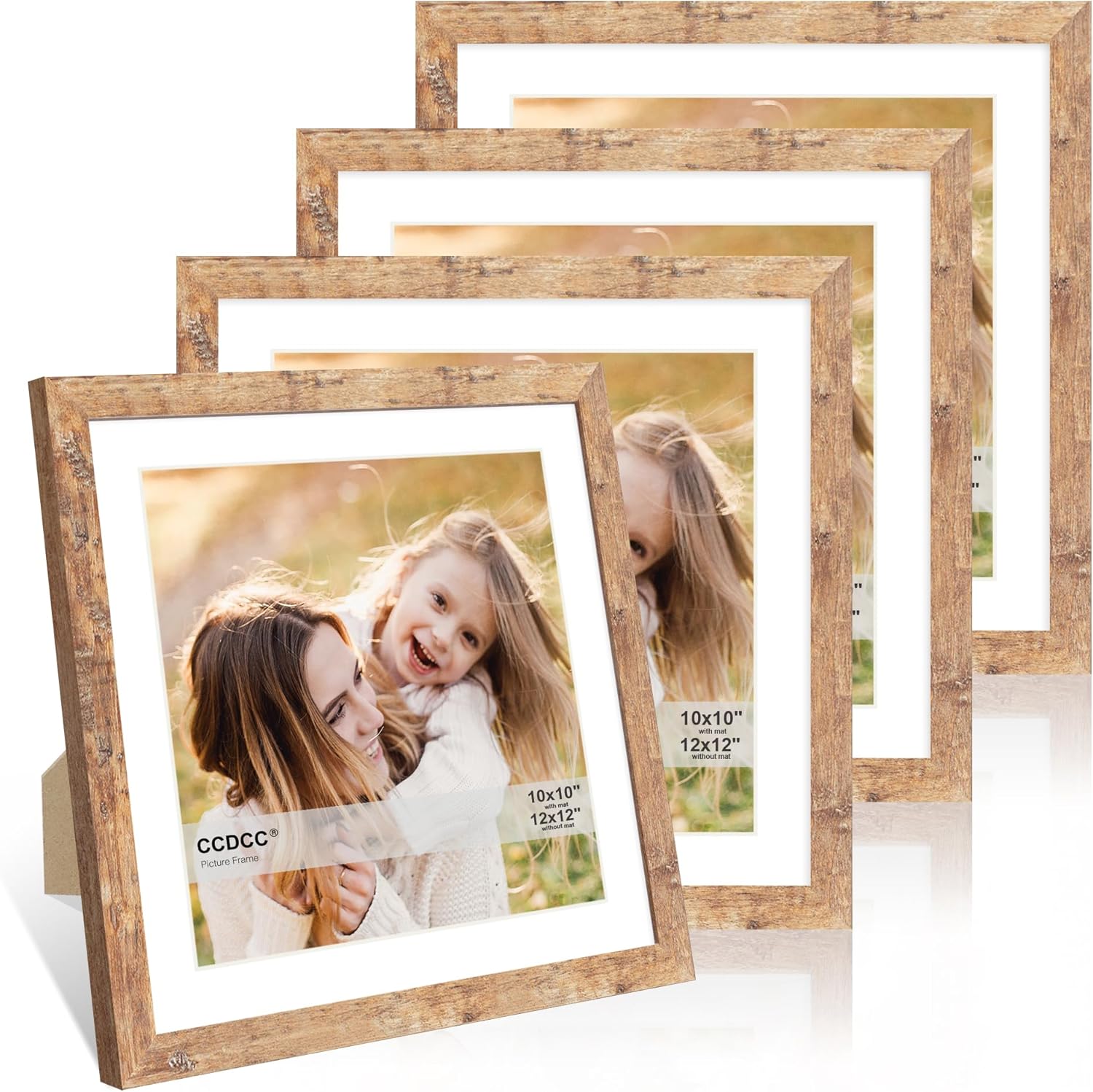 12x12 Picture Frame Set of 4, 12 x 12 Wood Photo Frames with Mat for 10x10 or 30x30cm Diamond