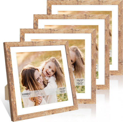 12x12 Picture Frame Set of 4, 12 x 12 Wood Photo Frames with Mat for 10x10 or 30x30cm Diamond