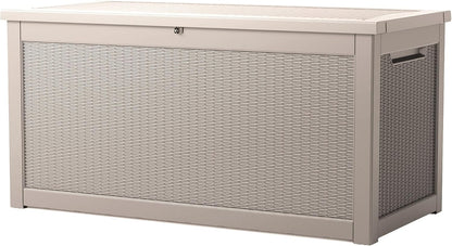 260 Gallon Storage Box, Waterproof Resin Deck Box with Steel Support & Hydraulic Rod, Lockable