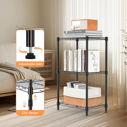 3 Tiers Shelf Metal Storage Shelves Wire Rack Closet Organizers with Wheel for Garage Kitchen