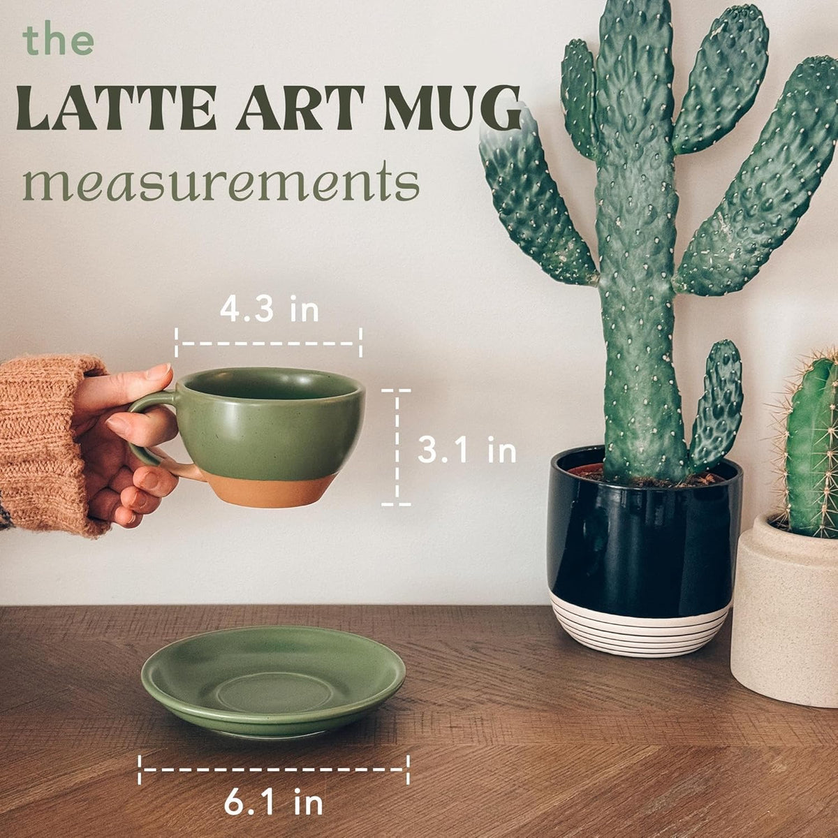 Mora Ceramic Latte Art Mug With Saucer - 10.5 oz, Round Bottom For Perfect Pours - Cafe Cups for