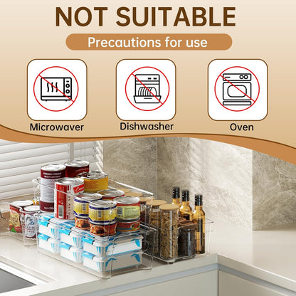 Clear Fridge Organizer, Refrigerator Organizer Bins with Handle, Freezer, Kitchen Cabinet, Pantry