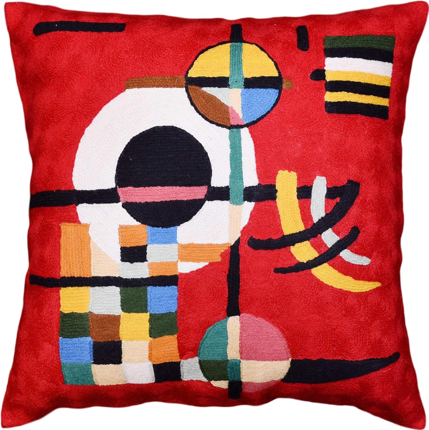 Modern Throw Pillow Cover - Kandinsky Inspired Abstract Pattern - Red - 18" x 18" - Hand