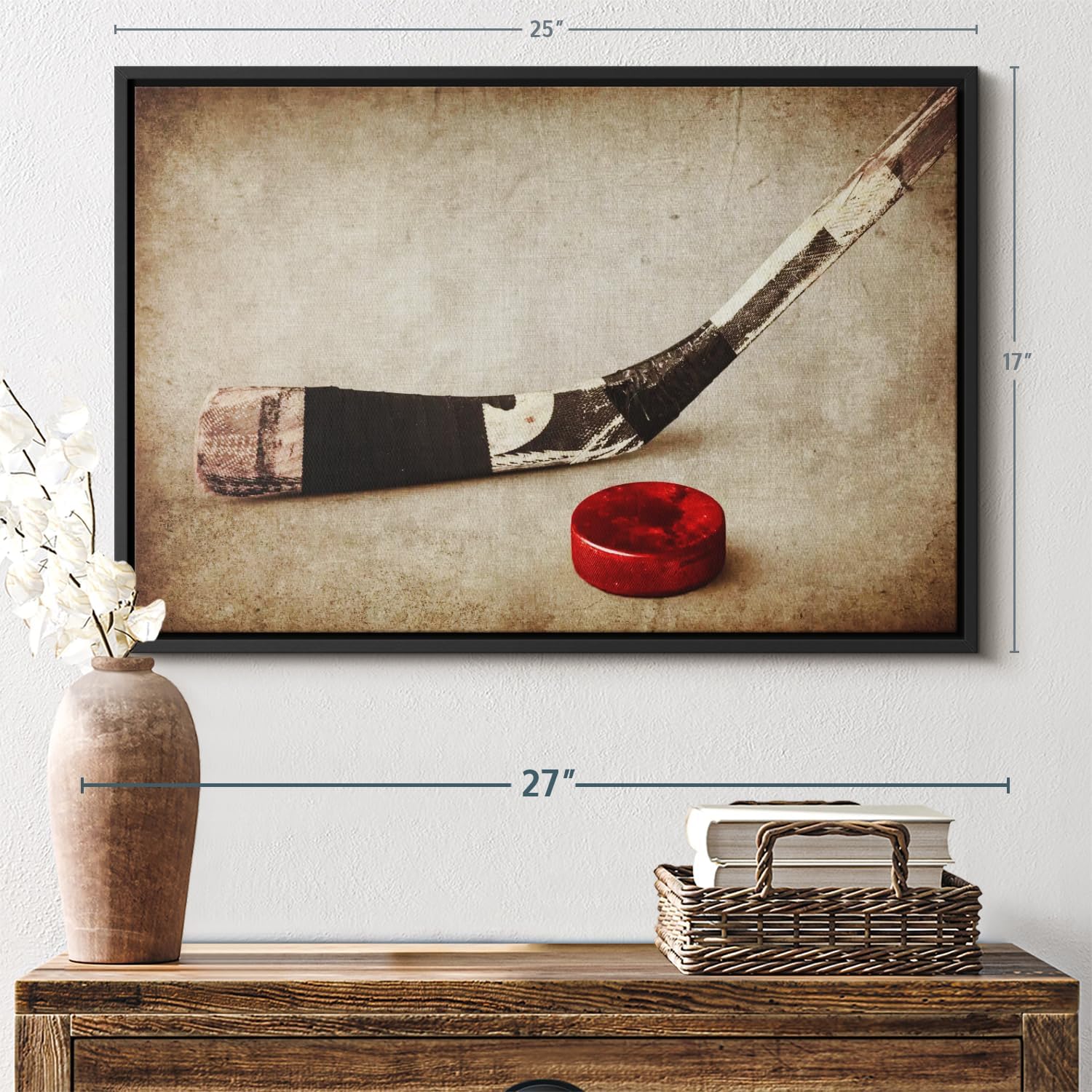 Elephant Stock Vintage Ice Hockey Wall Art - Horizontal Framed Canvas - 1-Piece Hallway Wall Decor