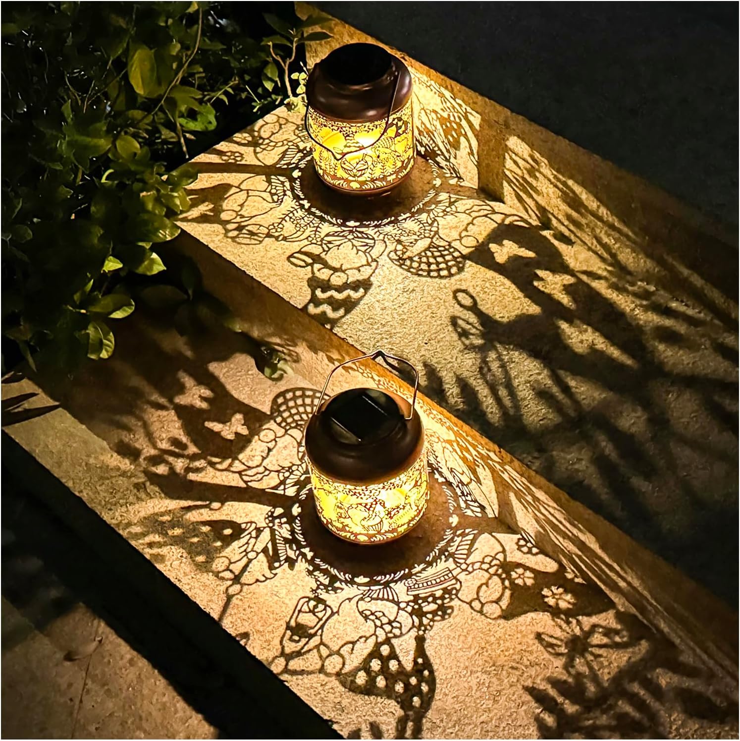2 Pack Gnomes Solar Lanterns Outdoor Waterproof,Hanging Solar Lights Gnome Gifts for Women Metal